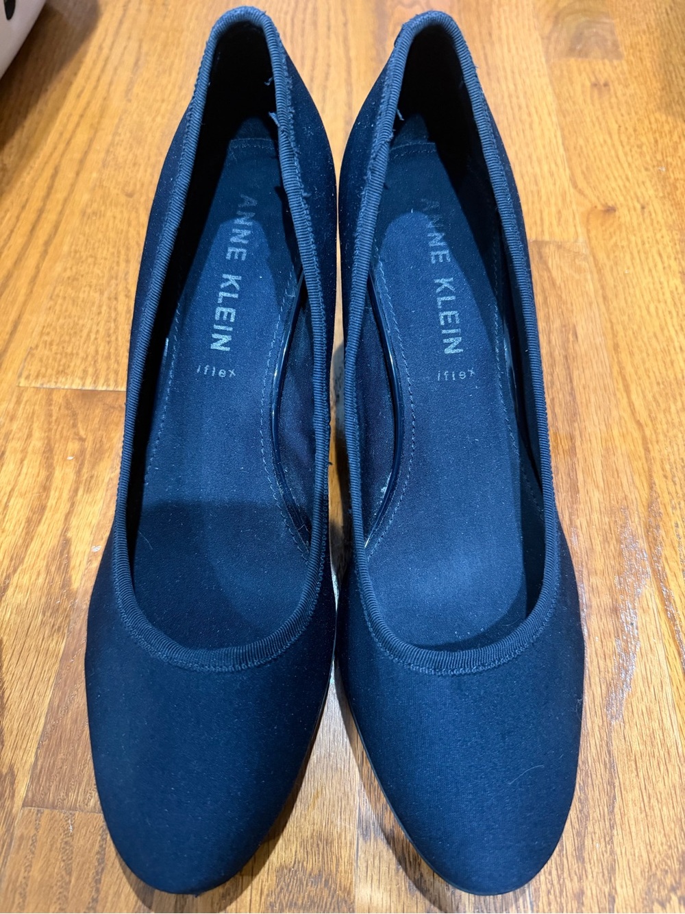 Anne Klein Navy Women's Polyester Pump with Patent Leather Block 3’ Heel. 11B